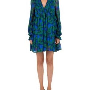 The Kooples Vibrant Blue and Green Long Sleeve Dress